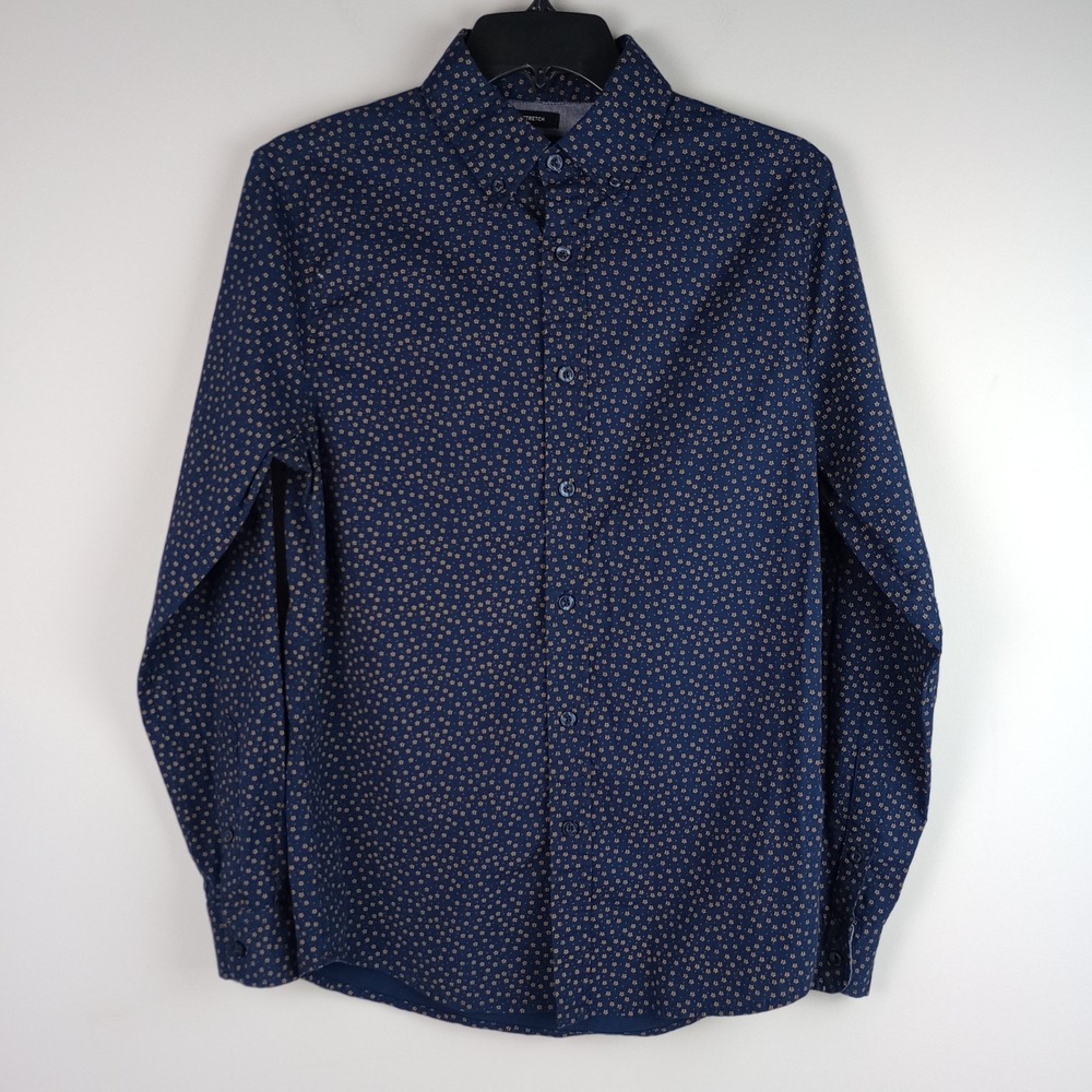 Lee Mens S Blue Floral Stretch Long Sleeve Button Down Shirt Casual Dress Shirt
